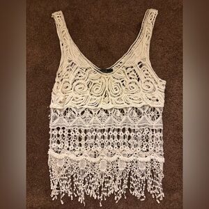 Cream Crochet Embellished Tank Top
